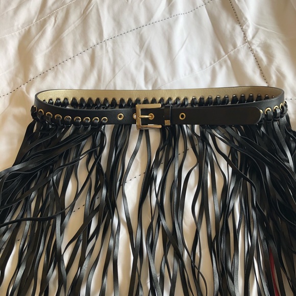 Fringe black leather belt skirt